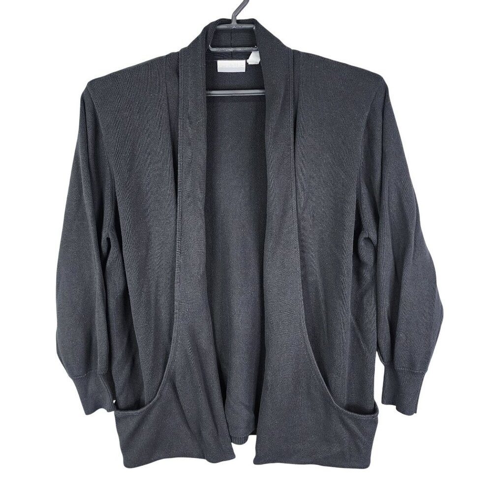 Womens Black Cascade Blue Open Front Cardigan Sweater Long Sleeve Size L